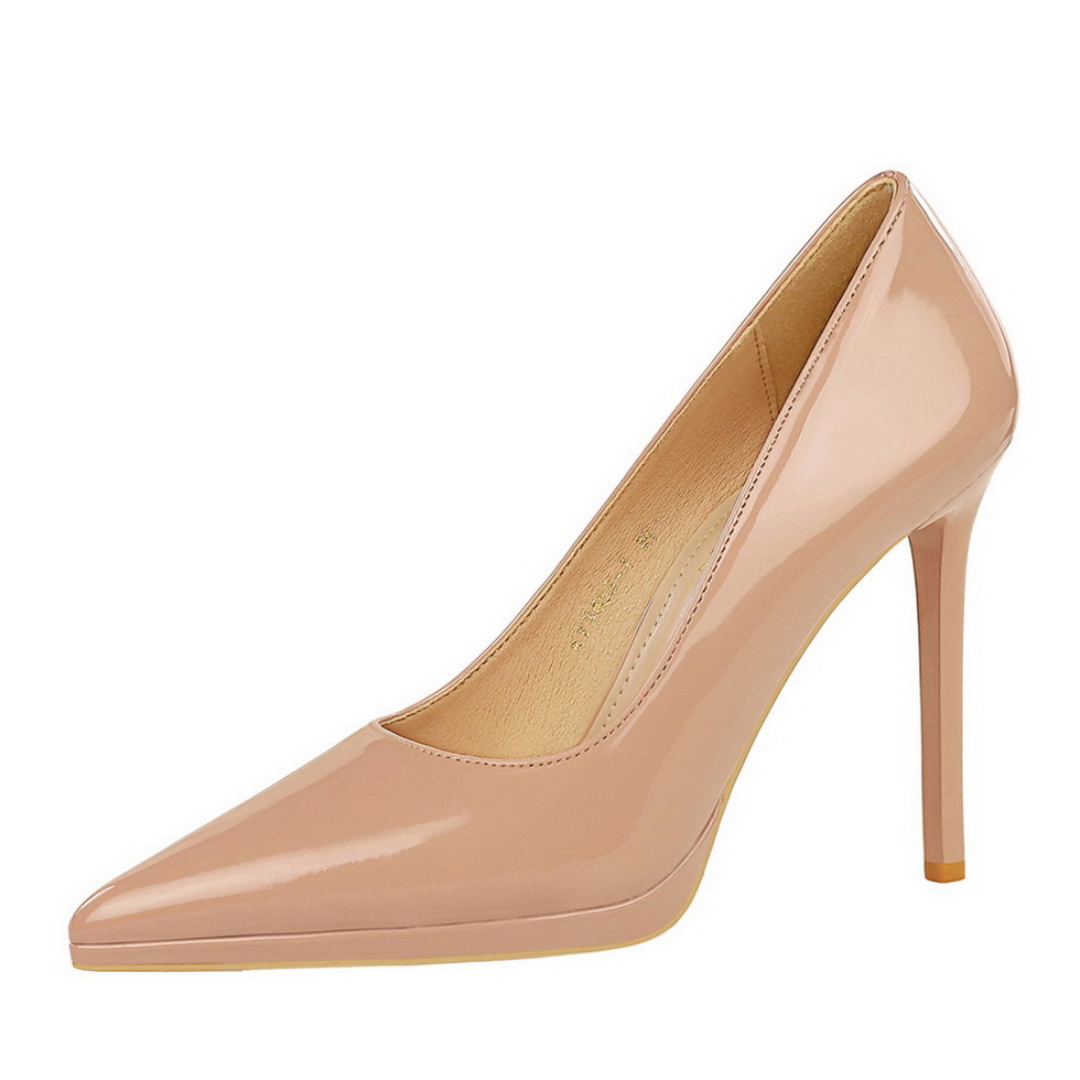 3255-1 Fashion Banquet High Heels Thin Heels Ultra High Heels Waterproof Platform Lacquer Leather Shallow Mouth Pointed Single Shoes for Women