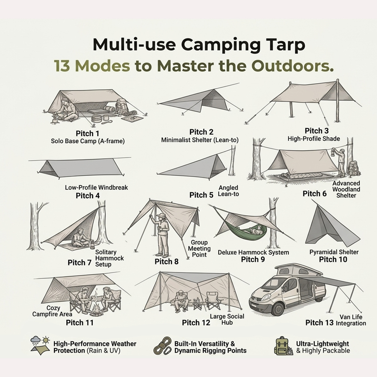 Factory Direct Sale 20D Nylon Lightweight Outdoor Camping Hiking Sunshade Shelter Car Side 19-Point Canopy Tarp