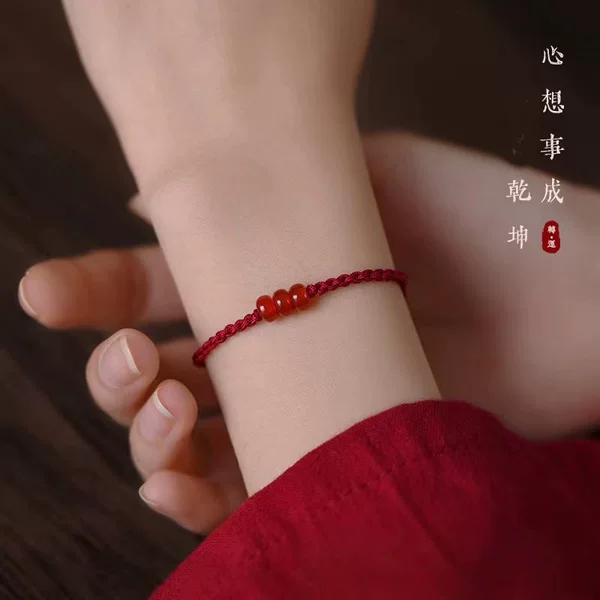 Red String Bracelet for Women's Zodiac Year, Hand-Woven Agate Fortune Beads, Lucky Gift for Best Friend, Joyous Red, Peace Red Foot