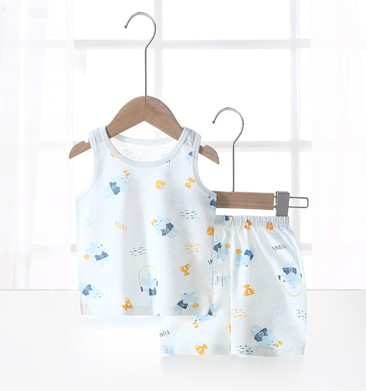 Bebé chaleco traje verano fino bebé algodón sin mangas homewear pantalones cortos niños y niñas pijamas desgaste del verano
