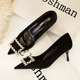 121-13 han edition fashion high heels for women's shoes high heel with shallow pointed mouth pearl diamond square buckle suede shoes