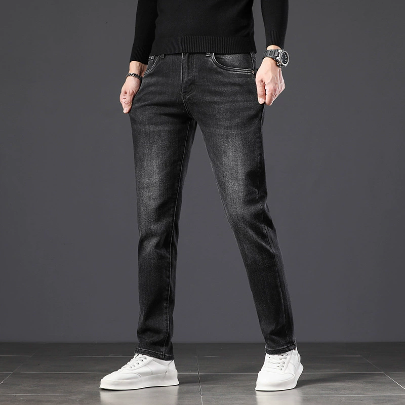 Джинсы, эластичные элитные демисезонные брюки, slim fit