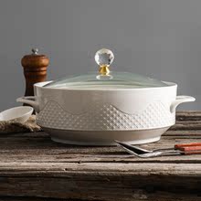 湯碗帶耳創意家用陶瓷帶蓋雙耳碗大號大碗泡面碗日式單個湯盆餐具
