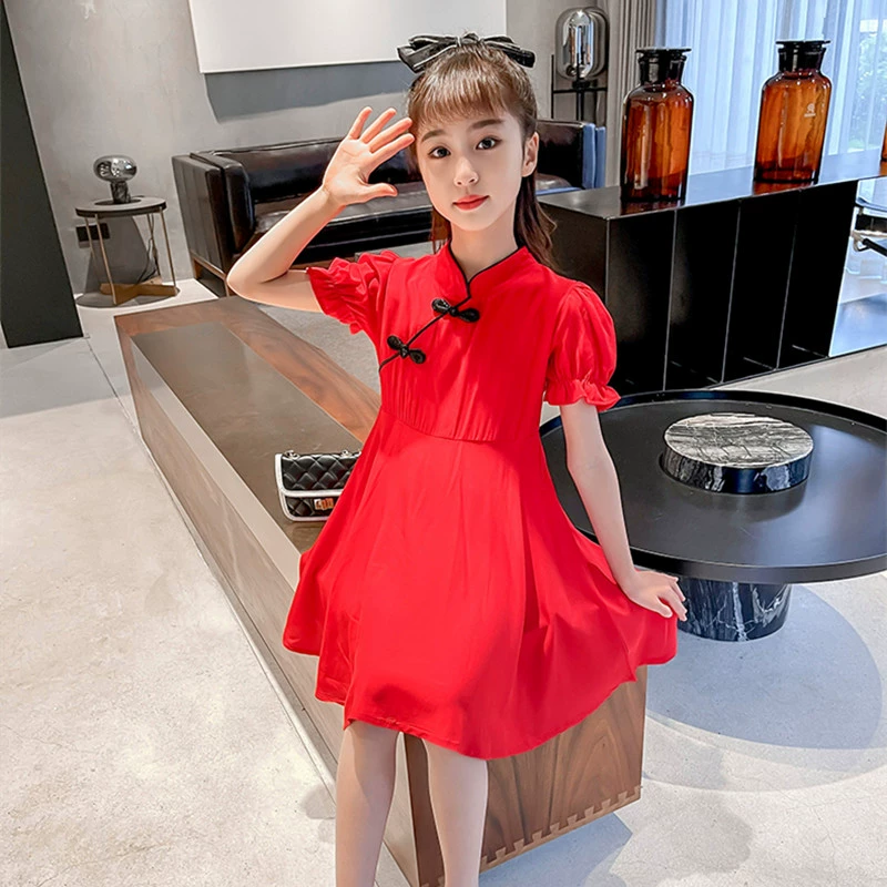 Летнее платье-Чонсам для девочек, популярное в Интернете, улучшенное платье-Чонсам для маленьких девочек, детское летнее платье, костюм Тан в китайском стиле