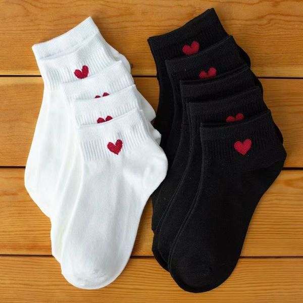 Trendy Red Heart White Socks Cheap Wholesale Zhuji City Socks Women's Summer Thin Solid Color Joker Short Boat Socks