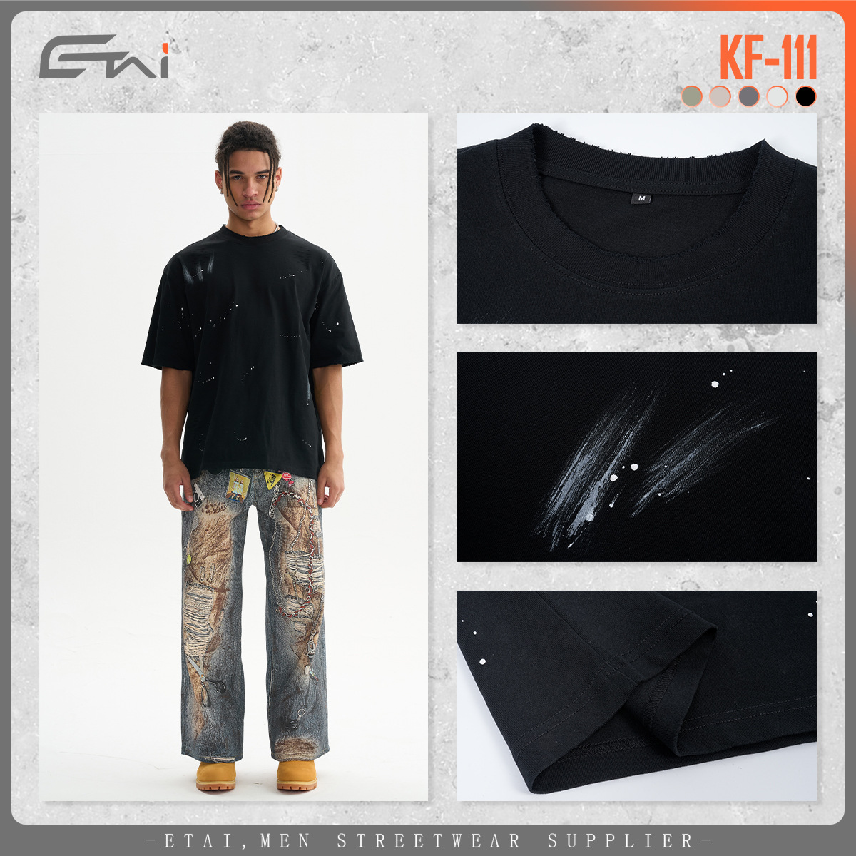 ETAI Hombre| Algodón transfronterizo suelto de alta calidad pesada marca de tendencia punto de lanzamiento retro camiseta de manga corta hombre