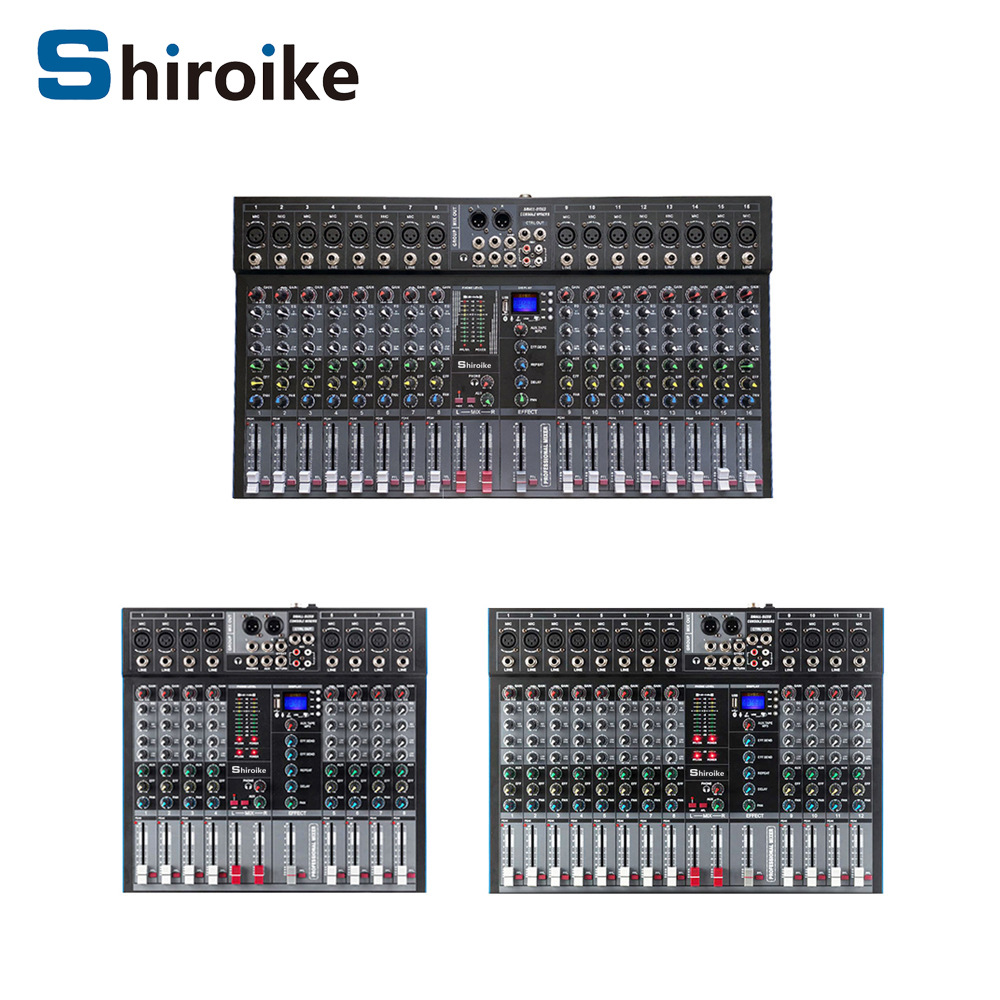 GAX-ET16 전문 16/12/8 채널 DJ 믹싱 믹서 강력한 48V 팬텀 파워 믹서