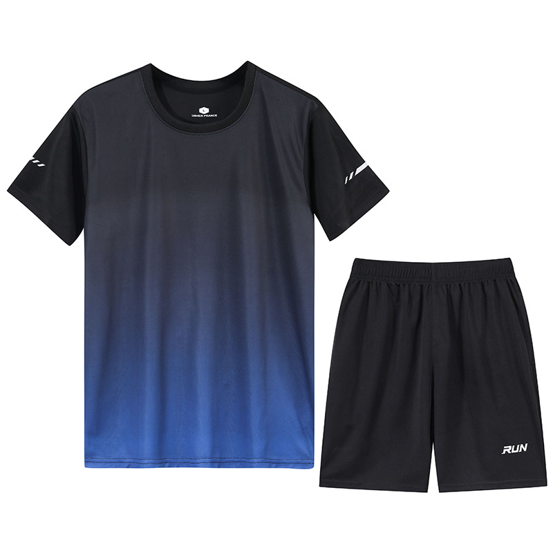 2024 New gradient color summer men and women couple short sleeve sports breathable suit sportswear T-shirt + shorts