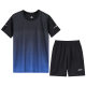 2024 New gradient color summer men and women couple short sleeve sports breathable suit sportswear T-shirt + shorts