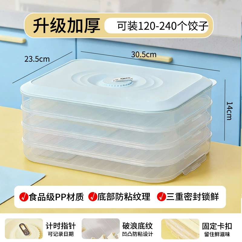 Multi‑layer Time dumpling storage box, food‑grade PP, stackable 1–4 layers, freezer safe