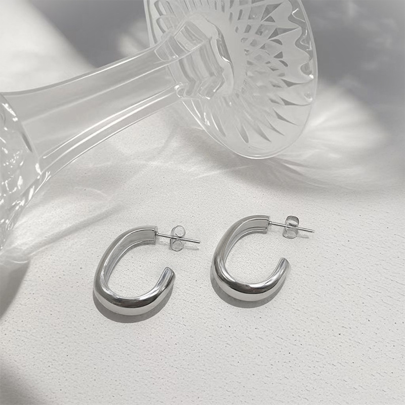 Solid Color Pattern All Seasons Season Women's Gender In Stock Wholesale 2025 New Earrings Fashionable High-Grade Non-Fading Earrings Geometric Titanium Steel Ear Ring Ins Style