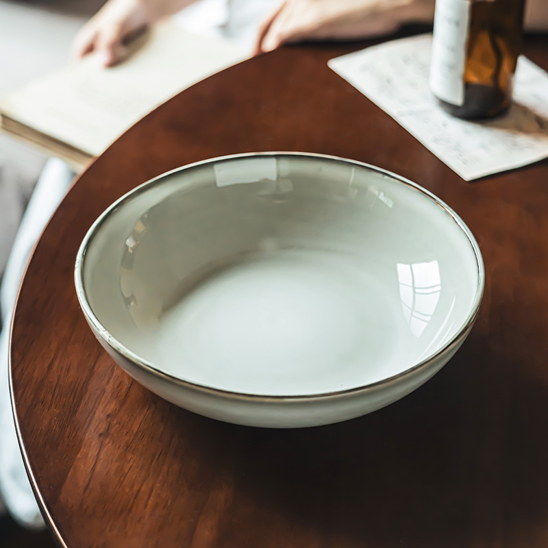 Simple retro trazado de cerámica cuencos cubiertos cuencos redondos cuencos de platos caseros cuencos de platos de comida occidental cuencos de ensalada cuencos de pasta