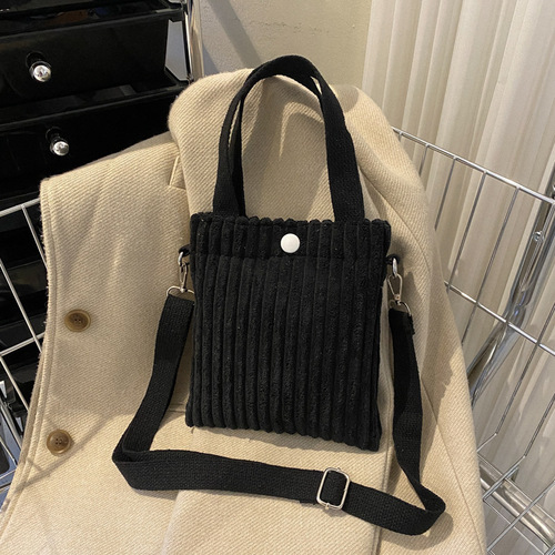 Winter textured corduroy bag handheld small bag for women  new ins fashion crossbody large capacity bucket bag