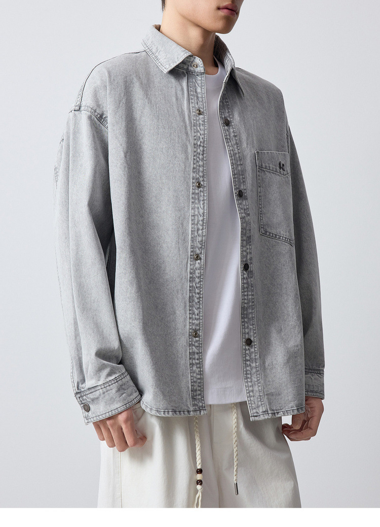 Áo khoác denim nam phong cách Mỹ, thêu họa tiết, kiểu dáng cổ điển — màu xanh nhạt chi tiết 24