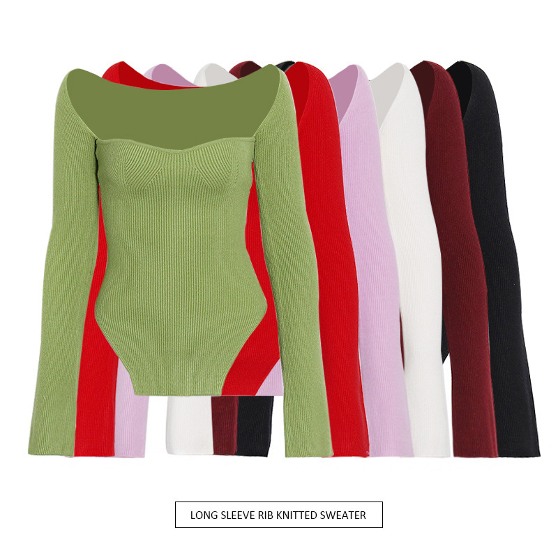 2026 Spring New Off-Shoulder Knitted Sweater Irregular Slim-Fit Long Sleeve Sexy Top for Women Trendy