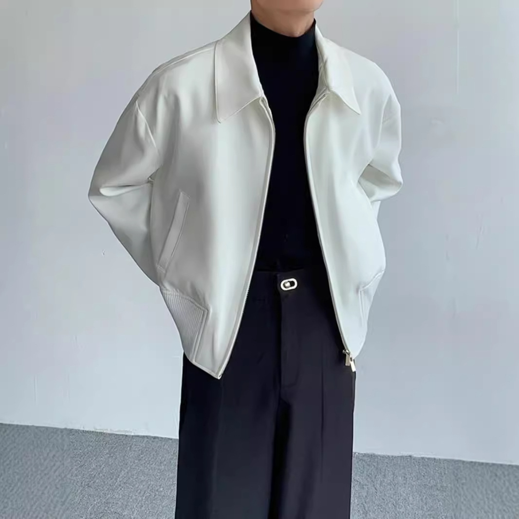 New men's trendy and high-end autumn executive jacket with shoulder pads, short cardigan and zipper, baseball jersey_voghion.com