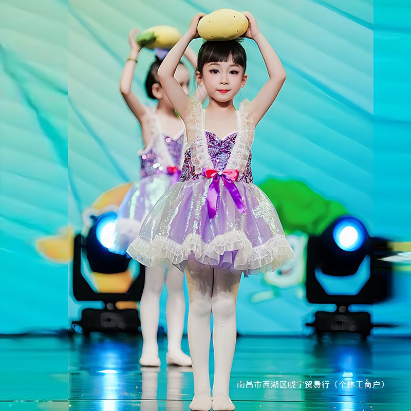 六一儿童亮片紫色公主蓬蓬连衣纱裙幼儿园男女童可爱舞蹈演出服装