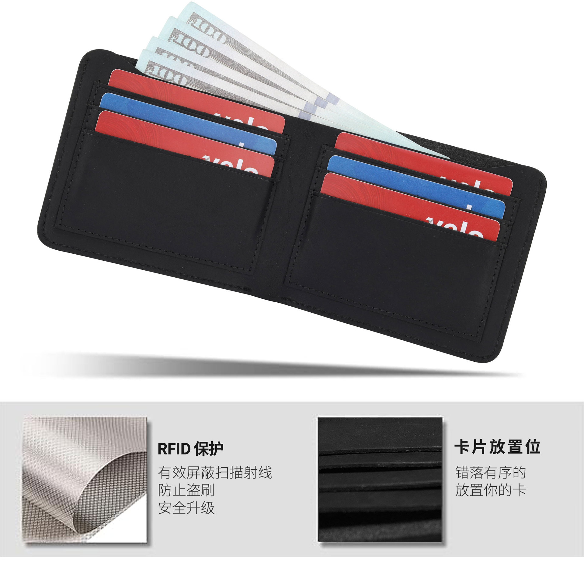 Amazon retro Crazy Horse cuero billetera RFID anti-magnetizado multi-tarjeta billetera de cuero de negocios billetera de hombre