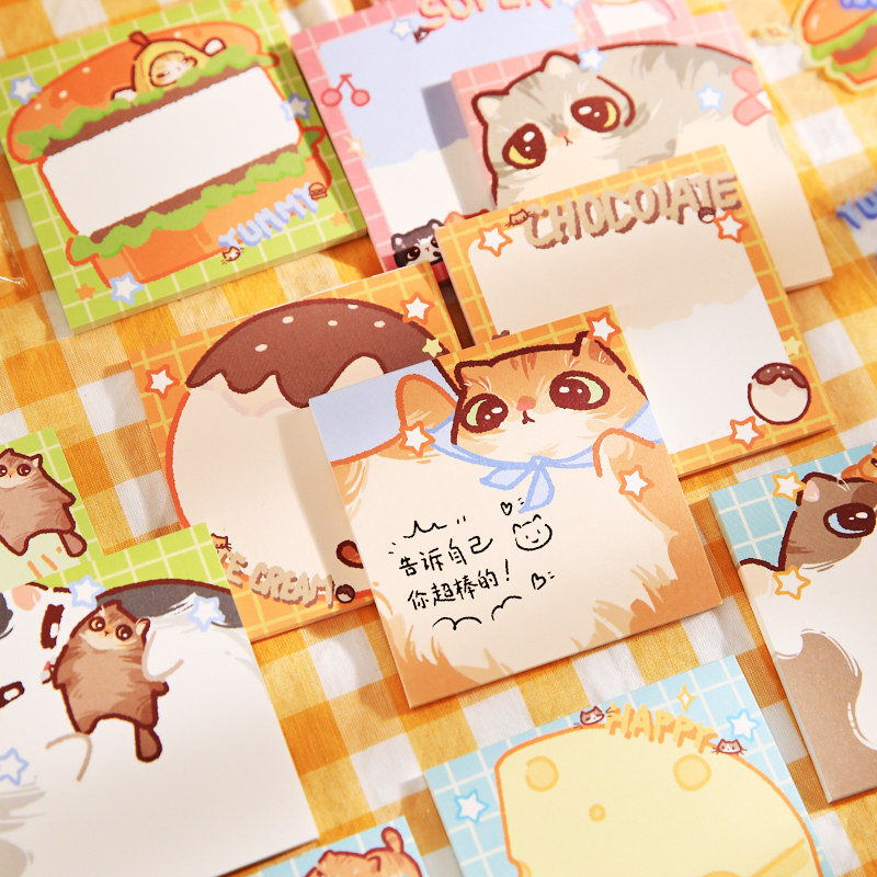 Yoyo Brin tres paquetes de notas adhesivas maullido dibujos animados de luz de comida lindo papel de material de notas de escritura papel de notas de registro