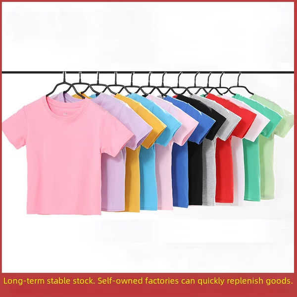 Children's Short-Sleeved Pure Cotton Boys' Short-Sleeved T-Shirt Tops Clothes Pure Color T-Shirt Summer Girls Summer Pure Cotton Bottoming Shirt Kidsren's Clothing