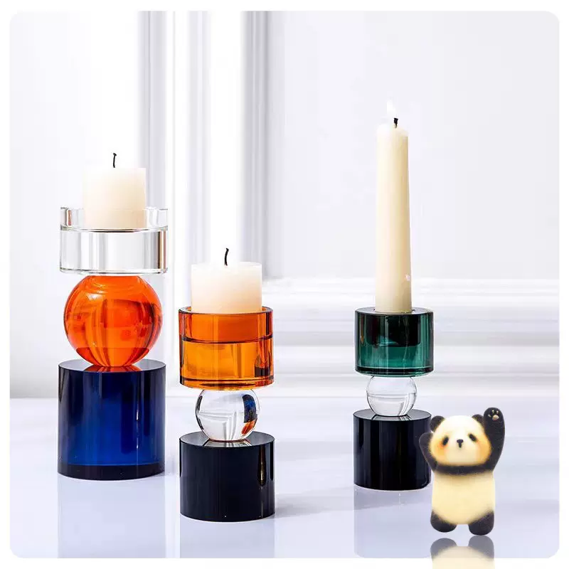浦江水晶玻璃烛台家居彩色现代轻奢浪漫风礼品烛光晚餐烛台摆件