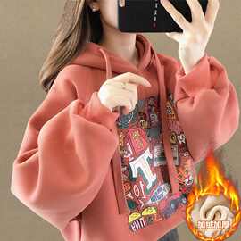 2023新款秋冬季加绒卫衣女宽松百搭韩版时尚洋气长袖连帽上衣童装
