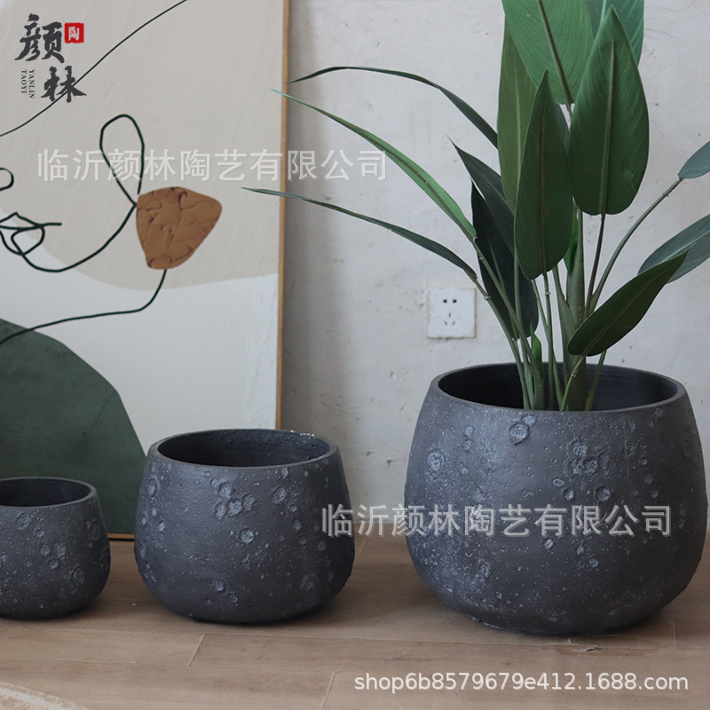 Nórdico negro gris magnesio maceta de barro para el hogar de la decoración de la sala de estar maceta verde al aire libre simple maceta de gran boca
