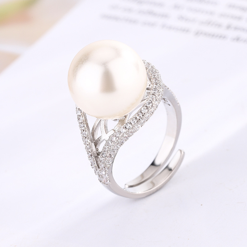 2024 nuevo estilo Zhuang Shengsheng joyería cobre chapado en platino perla retro mujer anillo abierto 14mm al por mayor