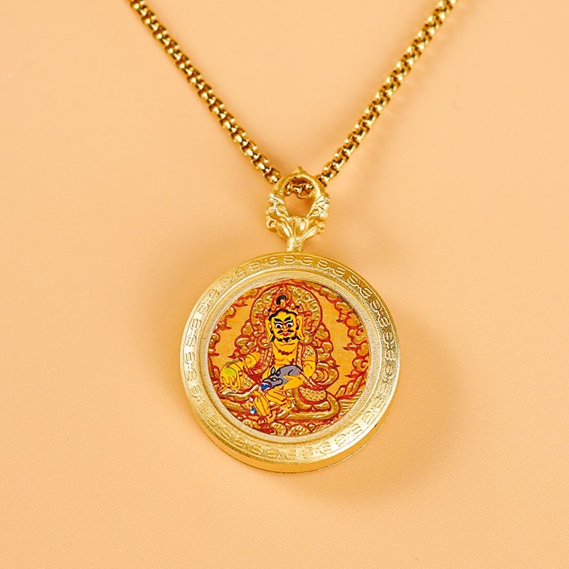 티베트 REGONG 순수한 손으로 그린 THANGKA ZODIAC YELLOW GOD OF WEALTH EIGHT PATRON GOD MANJUSRI BODHISATTVA BUMING BUDDHA PENDANT