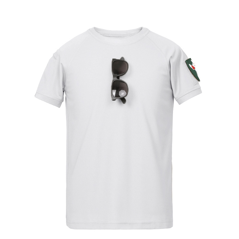 Camiseta de manga corta elástica al aire libre, secado rápido, camiseta de entrenamiento transpirable de malla de verano para hombres, camiseta de cuello redondo táctica suelta, manga corta