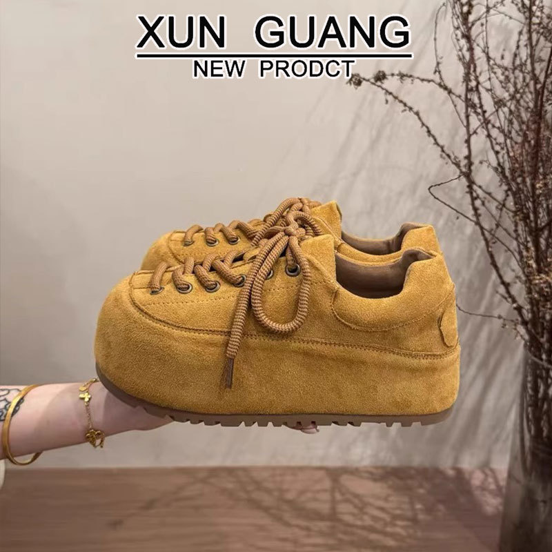 真皮厚底复古增高大头丑萌勃肯鞋女鞋2025新款秋季休闲运动德训鞋|undefined