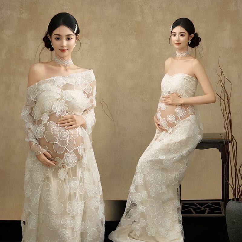 New Style French-Style Maternity Photo Dress, Vintage Oil Painting Style Maternity Photo Shoot Dress, Artistic Photo Maternity Dress
