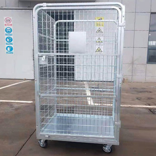 Galvanized cage truck detachable through screw installation polyurethane caster double-layer single-door logistics trolley