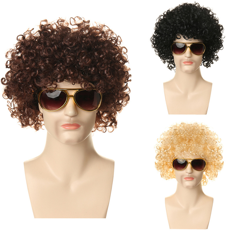Amazon Explosions Halloween Disco 80s Punk Hippie Black Curly Hair Wigs European and American Men's Rock Hair