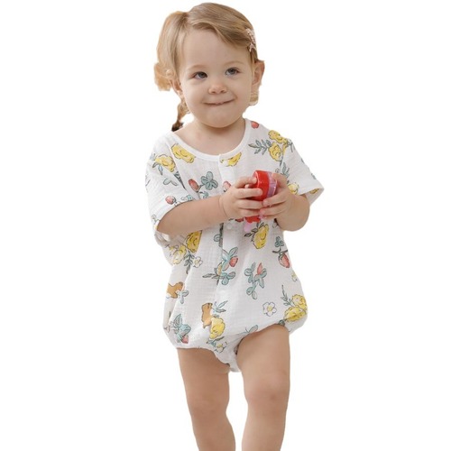 Summer thin pure cotton gauze short-sleeved baby clothes jumpsuit newborn baby boy's baby crawling suit