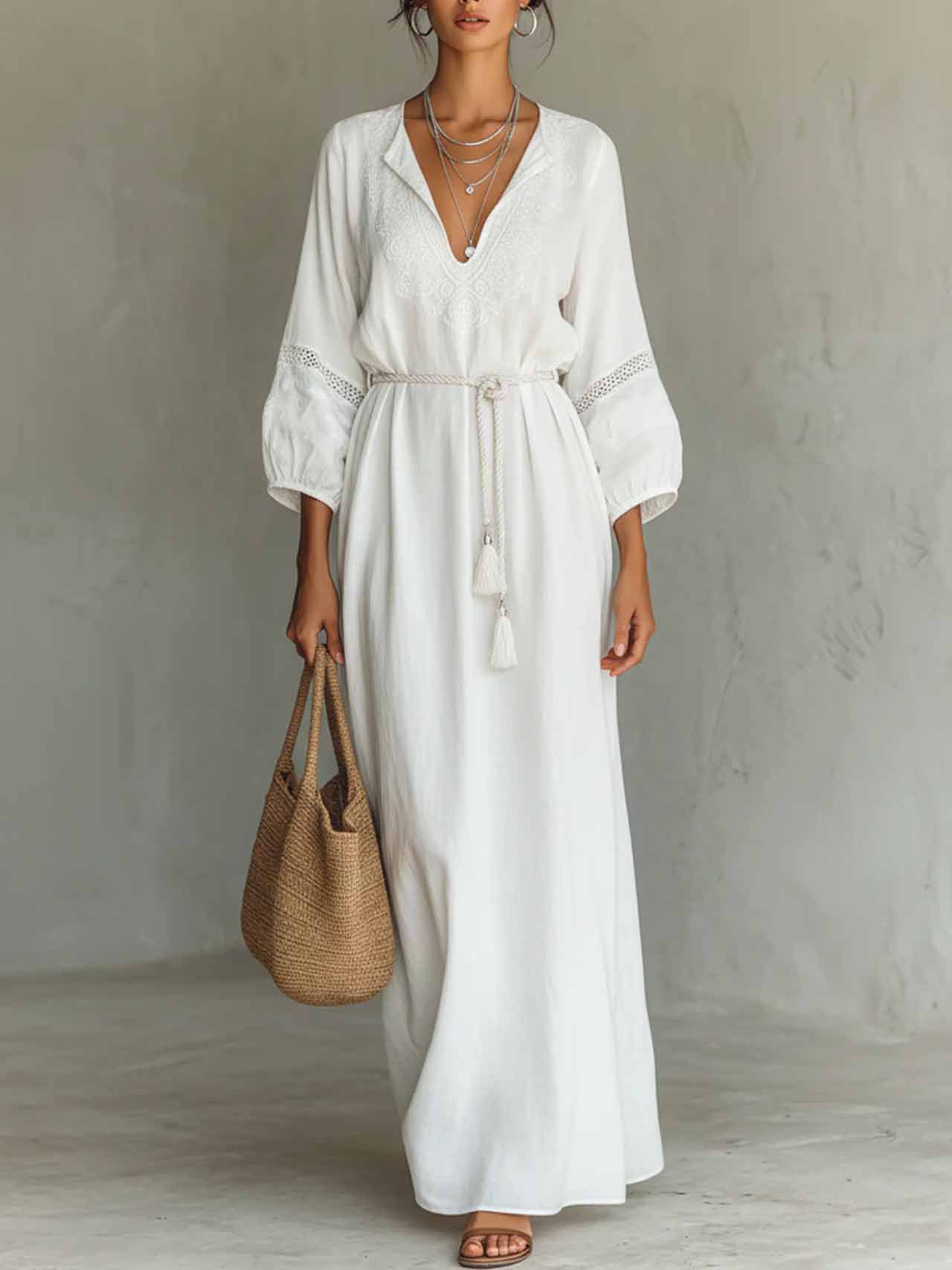 Ensemble jupe bohème en coton lin décontracté pour les vacances_voghion.com
