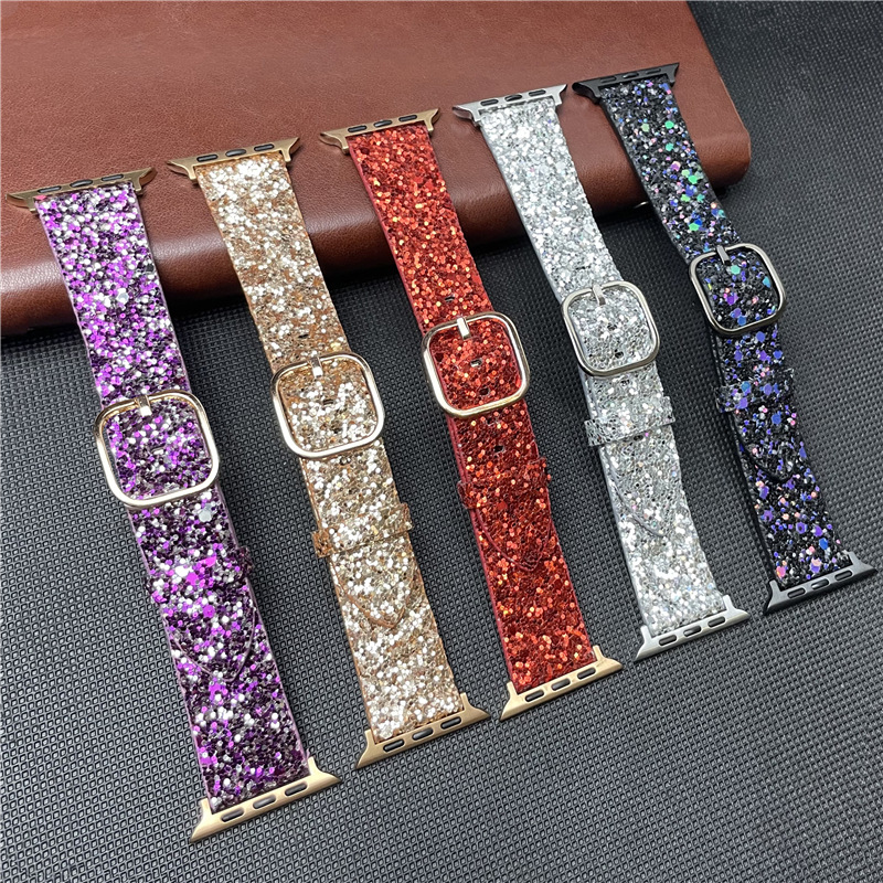 Suitable for Apple Watch Strap Apple Watch Glitter Strap iWatch Ultra Leather Strap