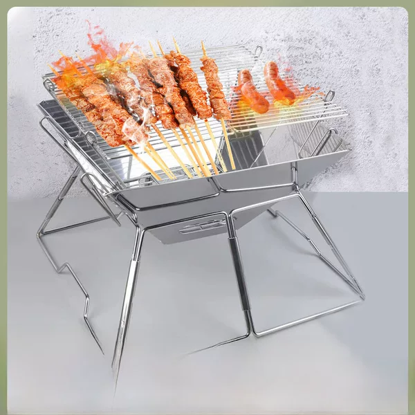 Camping Firewood Stove Barbecue Grill Fire Pit Foldable Stainless Steel Camping Household Stove Rack Cross-Border Outdoor Supplies