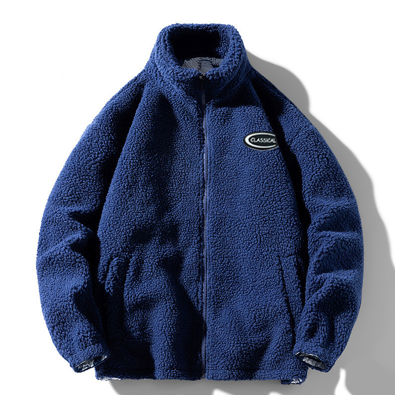 Men's Jacket Standing Collar Lamb Fleece Winter Coat Loose Fit_voghion.com