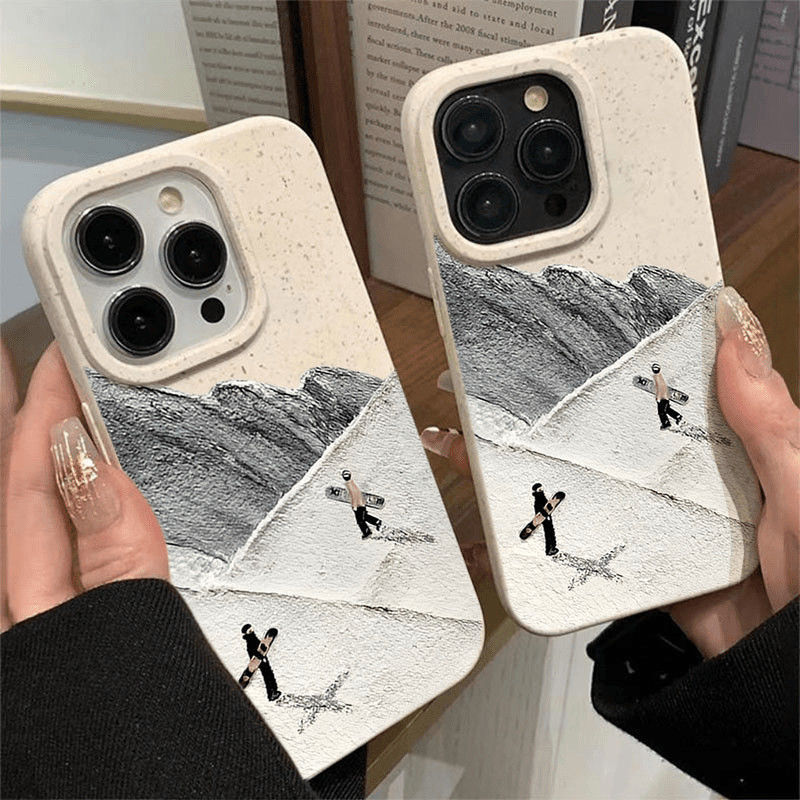 Oil Painting Snow Mountain Skiing Suitable for Apple 16Promax Phone Case Iphone15 Art 14 Trendy 13 Soft 12 Creative