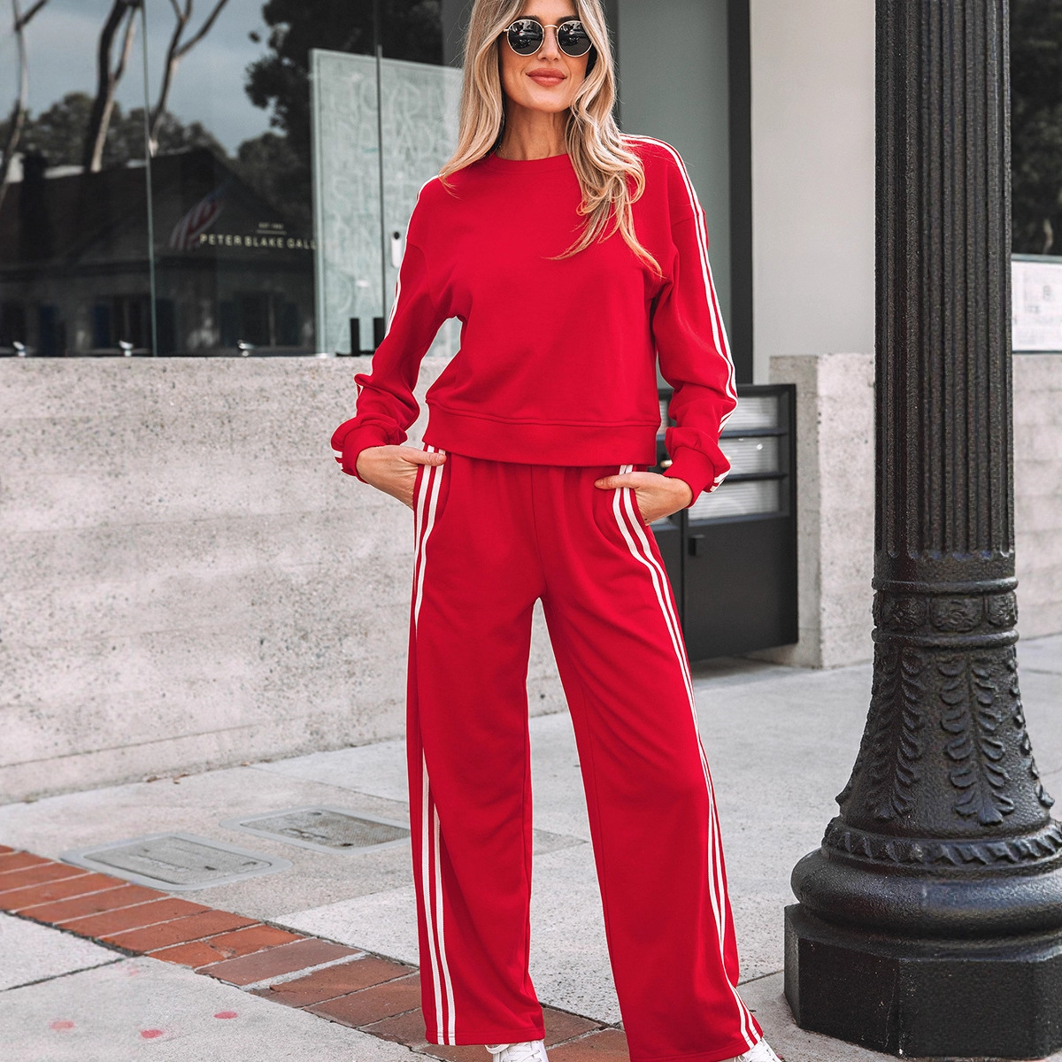 2025 Autumn and Winter New Style Stripesd Edge Fashion Casual Suit Independent Station Sports Style Sweatshirt and Pants Two-Piece Set for Women