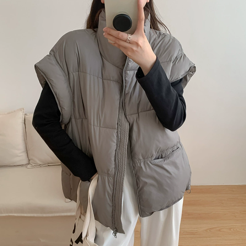 Новая коллекция осень-зима 2025: Женский укороченный пуховый жилет с воротником-стойкой, безрукавка, стеганая куртка.