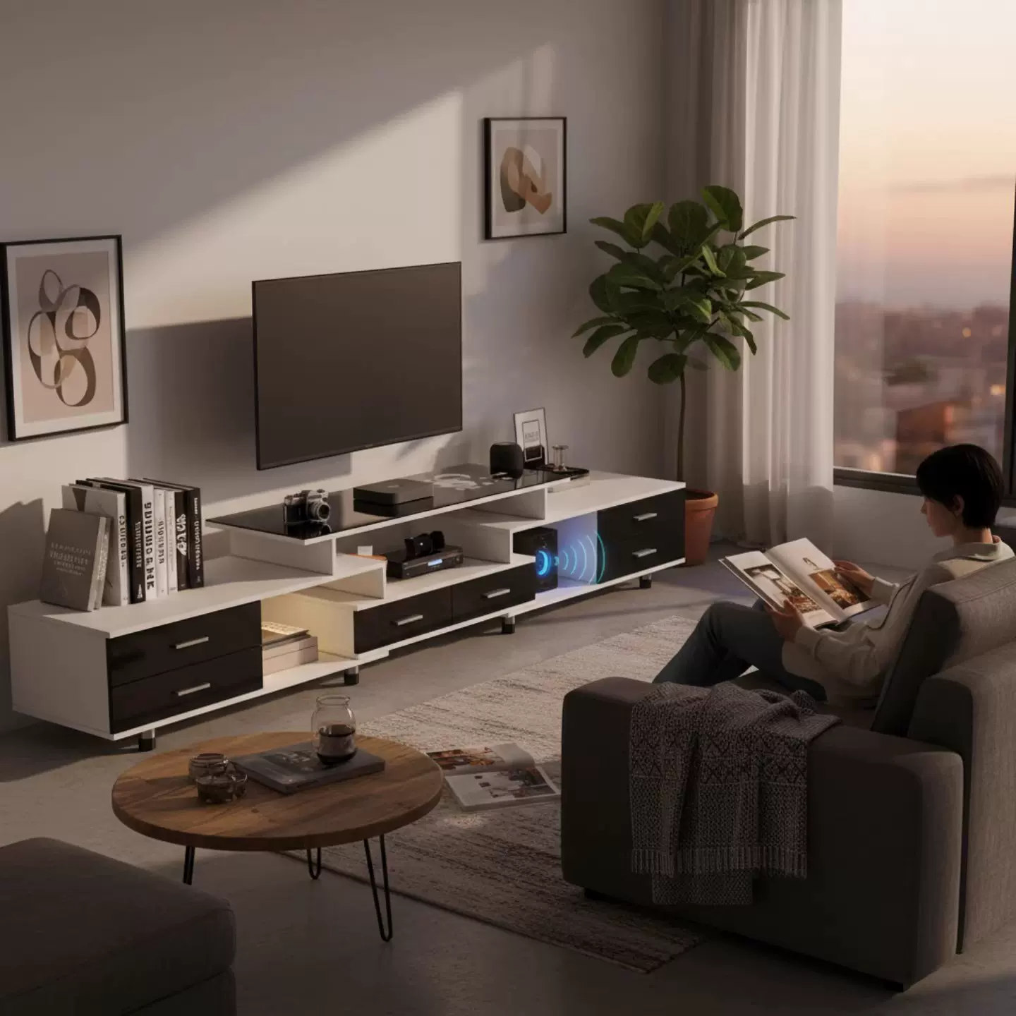 电视柜客厅家用2025新款落地收纳储物柜一体简约茶几电视机柜组合