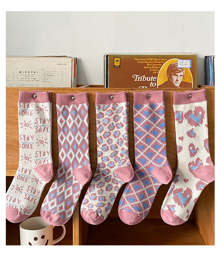 Pink Socks Women's Tube Socks Cotton Retro Women's Double Needle Two-way Socks display picture 4