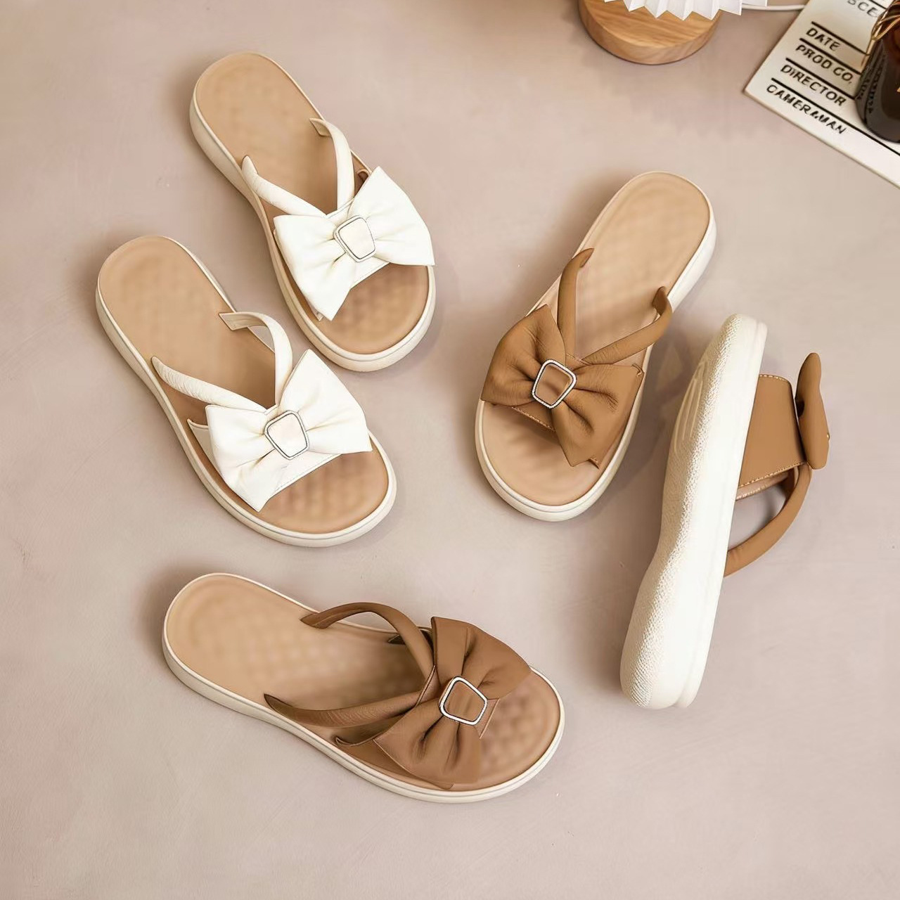 Beautiful Flat Sandals for Women, Summer 2026 New Style, Fashionable Bow-Knot Design, Fairy-Style Thick-Soled Women's Slippers