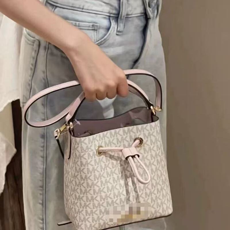 MK Women's Bag genuine goods Purchasing New Suri Mini Drawstring Bucket Bag Old Flower Color Matching Shoulder Crossbody Portable All-match