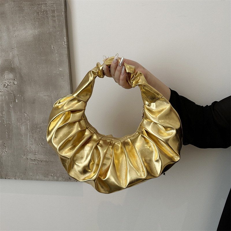 2024 neue plissierte runde Handtasche, vielseitige, modische Unterarm-Nischen-Design-High-End-Damentasche_voghion.com