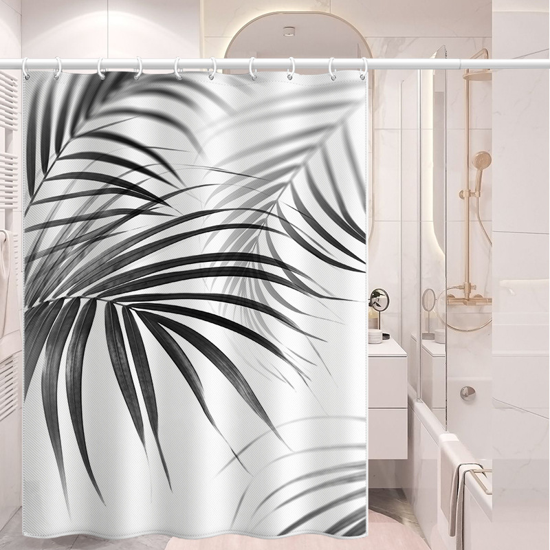 Nordic Leaf Shower Set, Mildew-Proof And Waterproof, No-Drill Bathroom Partition Door Window Curtain, Hanging Curtain_voghion.com