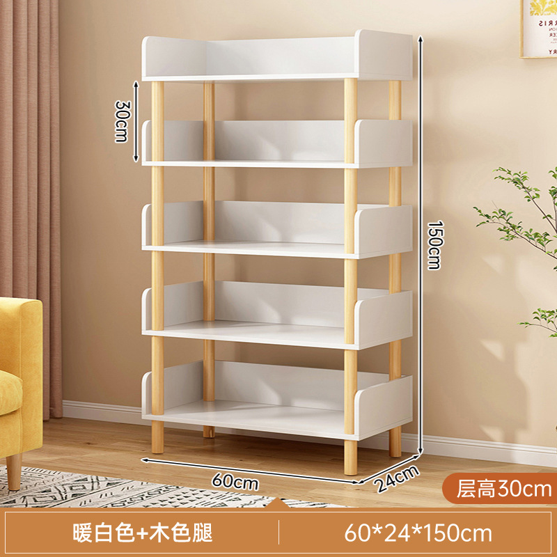 Estante de libro estante de piso estante de almacenamiento de piernas de madera sólida multicapa estante de almacenamiento simple contra la pared estante de almacenamiento estante de lectura de libros