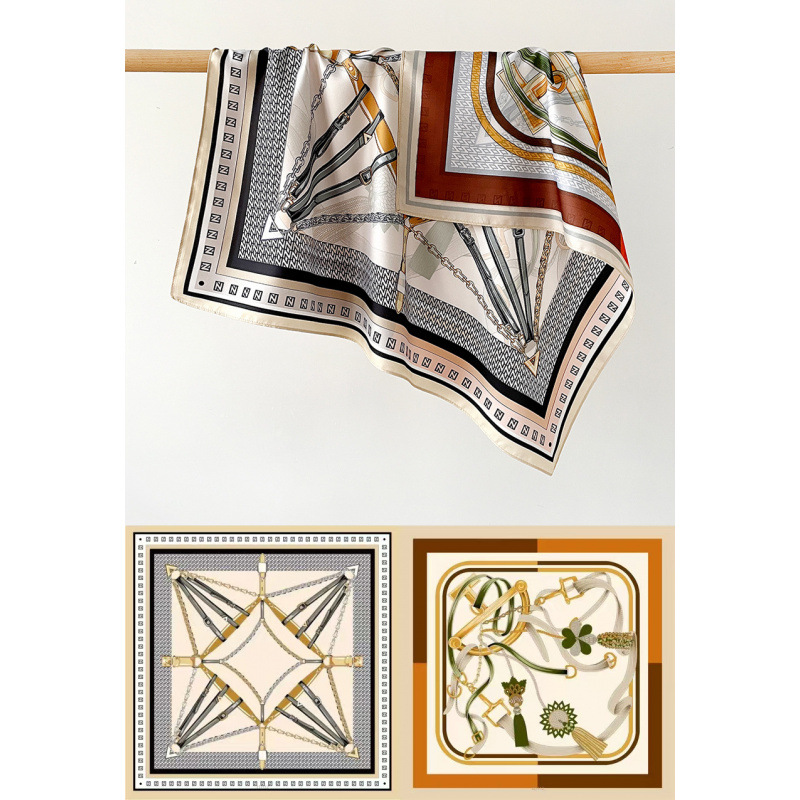 Seidenschal für Damen, 70 cm, quadratisch, Twill, doppelseitig bedruckt, modisch, professionell, Kragenschal_voghion.com